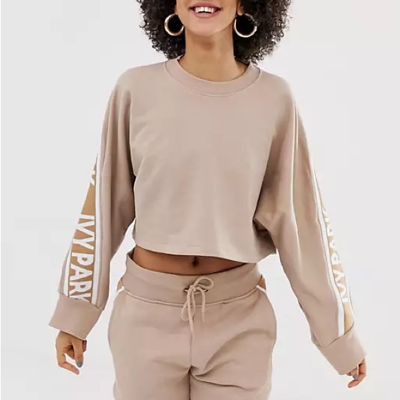 Ivy Park Cropped Sweatshirt With Taped Seams in Tan/Nude - Picture 2 of 5
